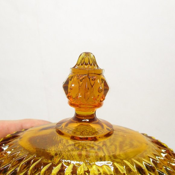 Vintage Indiana Amber Glass Diamond Point Covered Oval Butter Dish - Picture 8 of 8